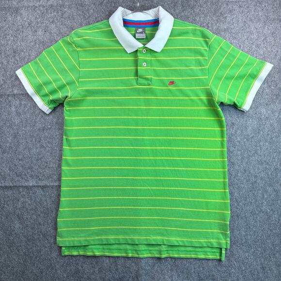 Nike Vintage Men's L Green Yellow Striped Golf Polo Shirt - Picture 1 of 6